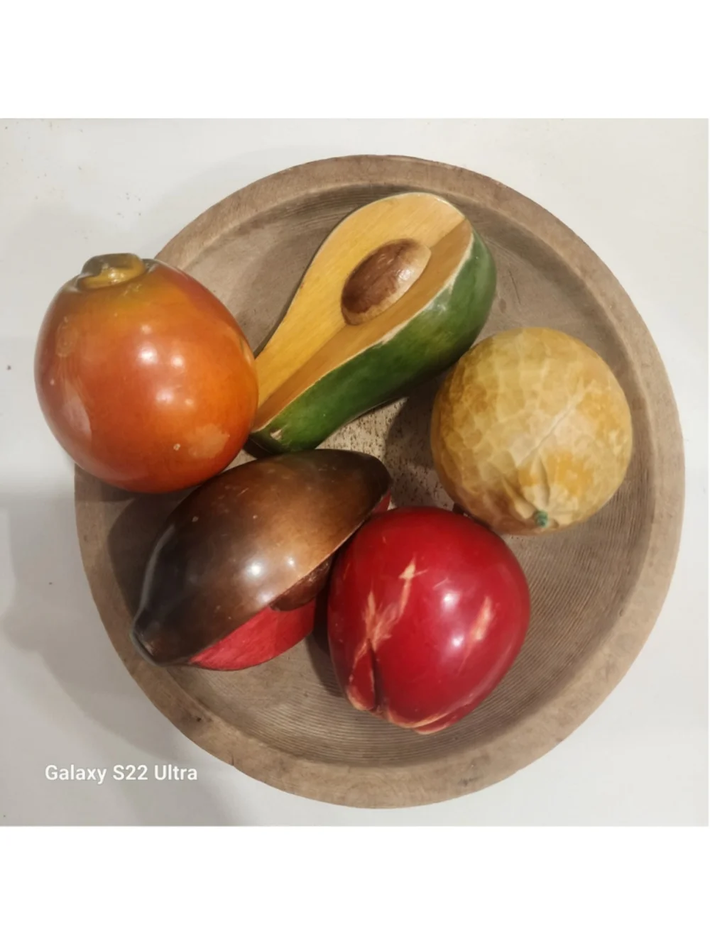 Munising Wood Bowl with Hand Carved Wooden Fruit Set Farmhouse Dec
